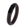 Cool Design Man Woven Black and Brown PU Leather Bracelet Fashion Magnetic Snap Bracelet