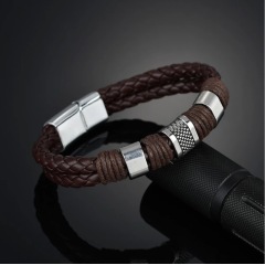 2021 Handmade woven PU exquisite punk leather bangle gift hand jewelry man leather charm bracelet