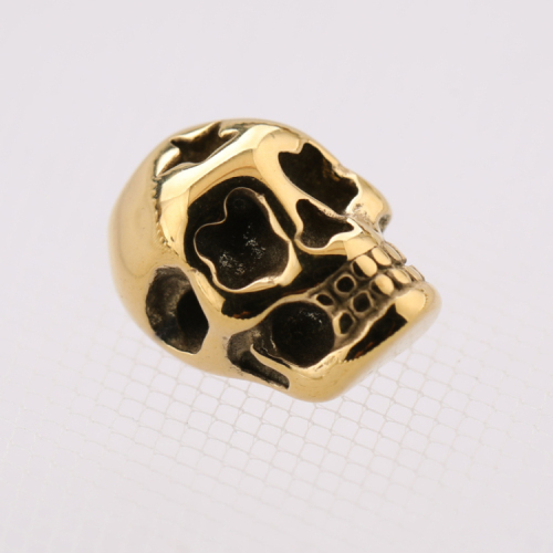 New Fashion Large Hole Gold Plated Stainless Steel Skull Beads for Bracelet Making