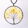 2021 Hot Sale Handmade Colorful Small Natural Stone Life Tree Charm Necklace Metal and Leather Chain Necklaces