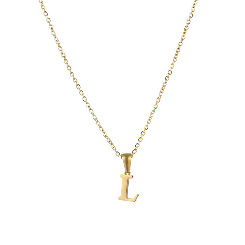 2021 Wholesale Women Fahion Accessories 26 English Letter Chain 18K Gold Titanium Steel Alphabets Charm Jewelry Pendant Necklace