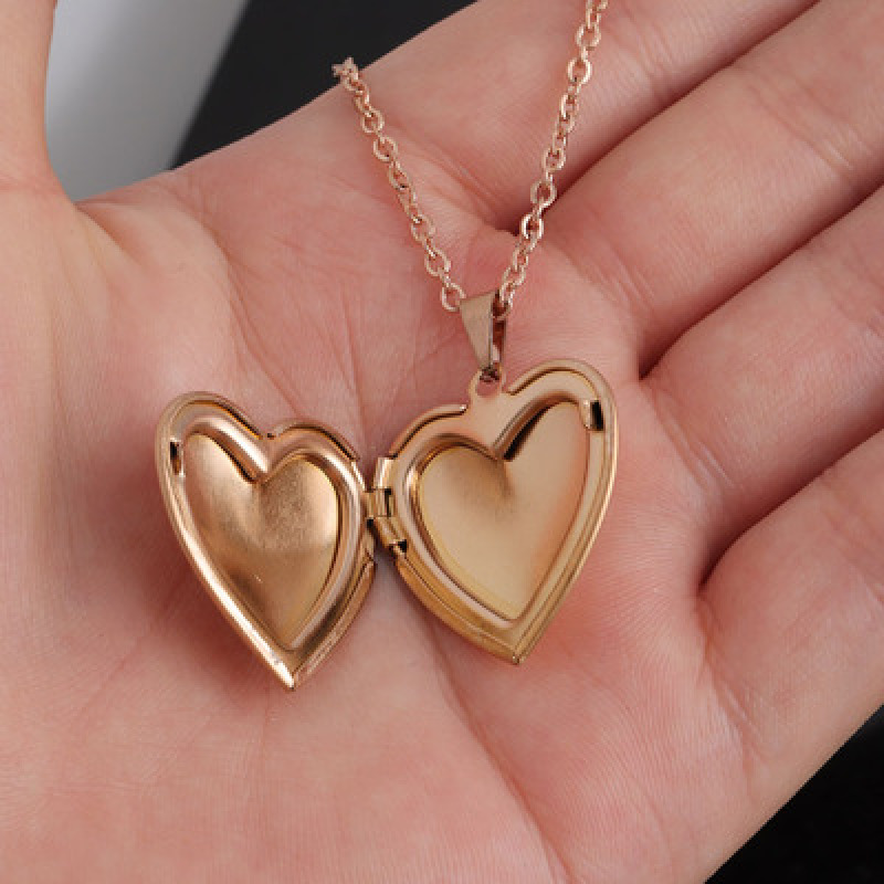 Heart Shaped Photo Locket Pendant Necklace for Gift Shinny Stainless Steel Charm Necklaces Link Chain 1 Pcs/bag MJ-032223 CN;ZHE