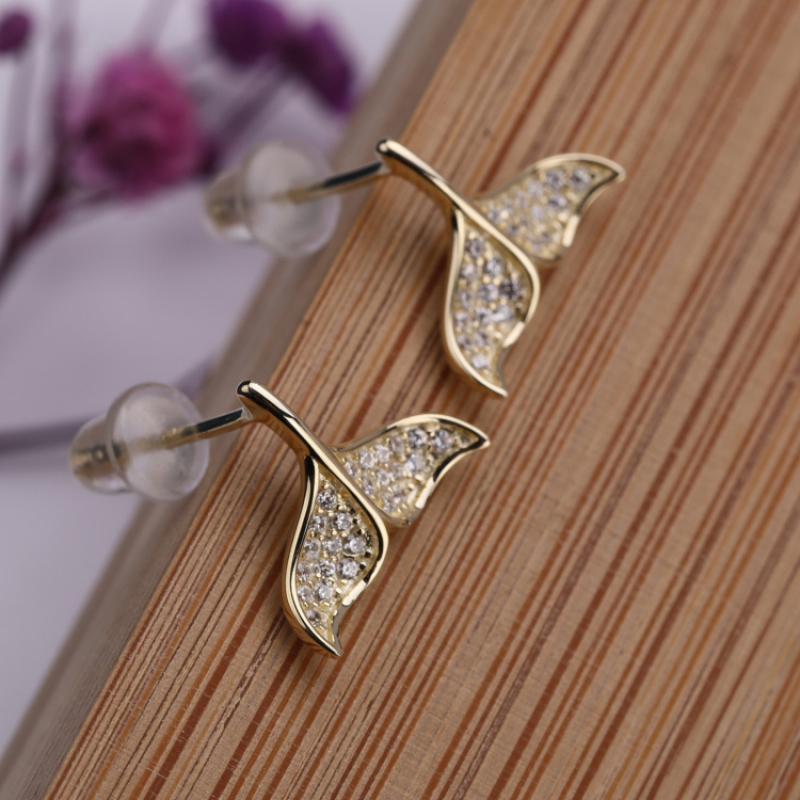 Micro Insert Fish Earring 18K Gold Plated Real 925 Sterling Silver Womens Tassel Earrings Stainless Steel Zircon