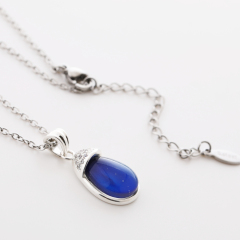 Wholesale Women Fashion Silver Plated Mood Color Change Gemstone Brass Charm Pendant Chain Necklace