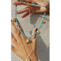 18K gold plated link chain multi layered round turquoise beads shell necklace jewelry for women fashion
