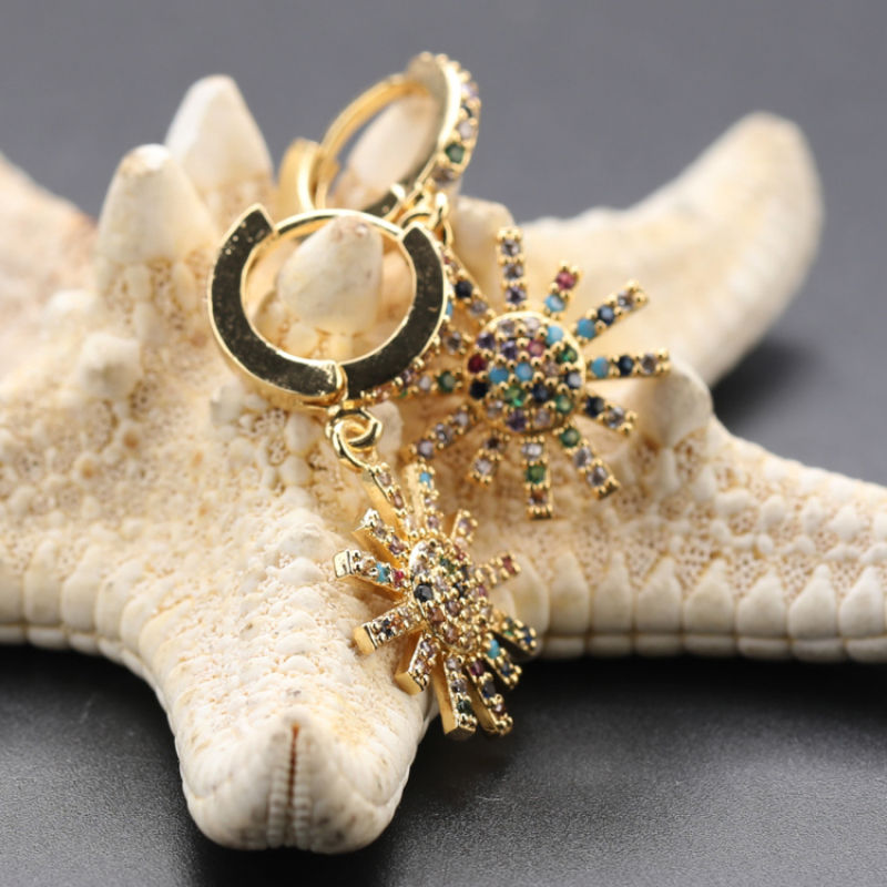 New Trendy Fashionable Brass Zircon Designer Sun Star Shape Earrings for Women and Girls