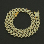 Colorful Bling Rhinestone Golden Finish Safe Zinc Alloy Miami Cuban Link Chain Hip Hop Necklace for Men