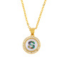 18K Gold Plated Modern Design Valentine Gift 26 Alphabets Letter Round Shell Pendant Necklace