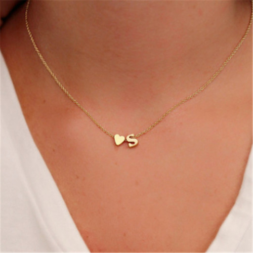 Simple Design Temperament Heart Initial Pendant Women Accessories Jewelry Customized Personalized Heart Letter Necklace