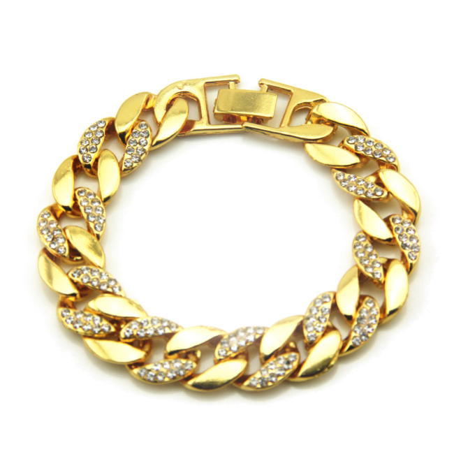 Hot Sale Mens Miami Zirconia Diamond Iced Out CZ Cuban Bracelet 14k 18k Large Hip Hop Jewelry Gold Cuban Link Bracelet for Men