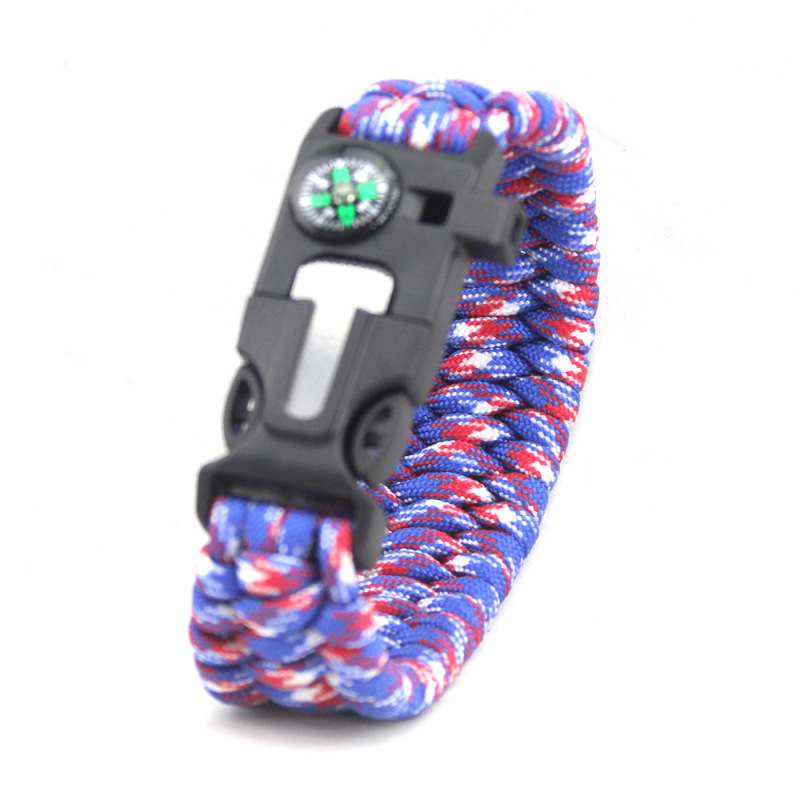 Outdoor Survival Multi Color Cord Bracelet Emergency Rescue Whistle Flintstone Bracelet
