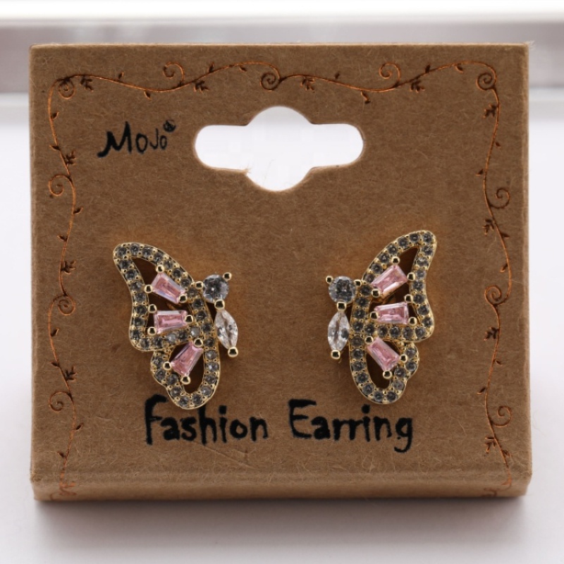 Beautiful  Gold and Silver Plated Jewelry High Quality Pink/Crystal Zircon Half Butterfly Stud Earrings