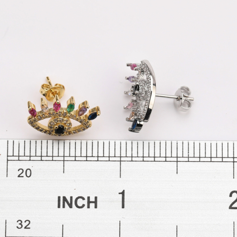 New Handmade Micro Insert Zirconia Gold Brass Lifelike Nazar Boncuk Stud Earring Jewelry for Womens