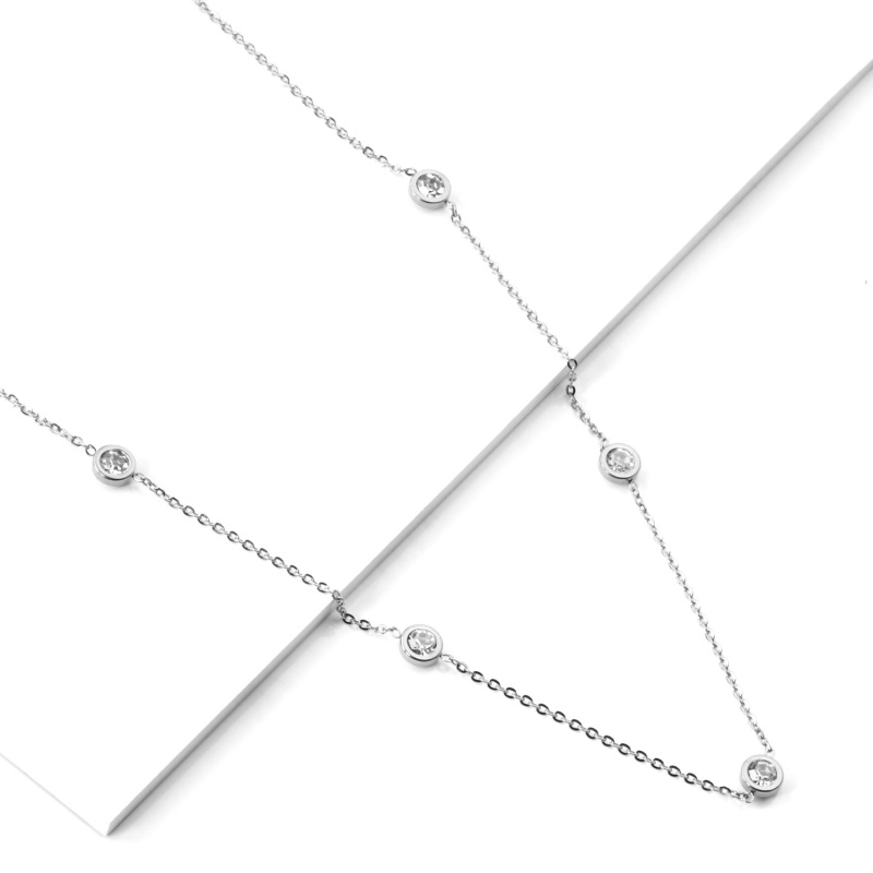 2021 New Arrival Women Long Pendant Necklace Stainless Steel Exquisite Shiny Colorful CZ Zircon Stone Necklace