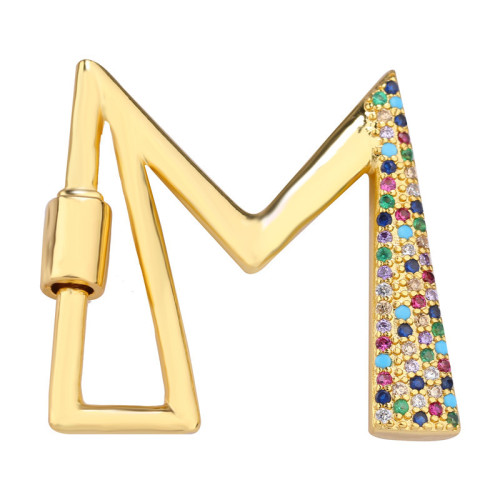 Multi Colors Micro Pave Letter Alphabet Climbing Button Carabiner Clasp Pendant for Necklace Making