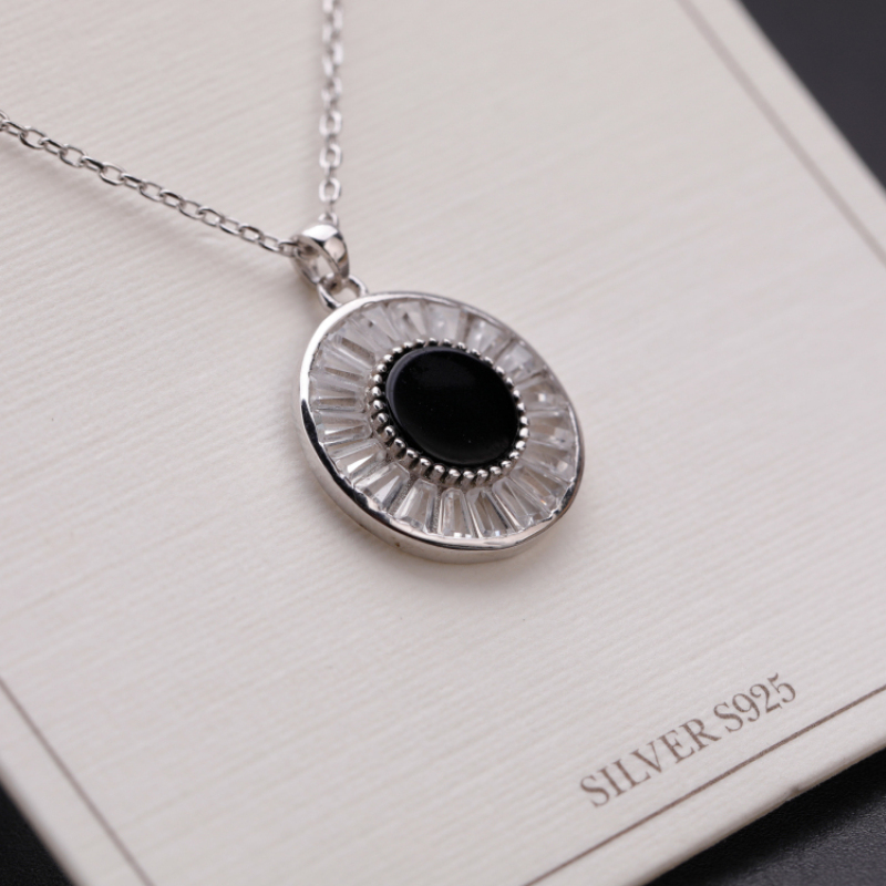 925 Sterling Silver Necklace Black Enameled Zircon Pendant Necklace with Chain Silver Plated Necklaces Butterfly Luxury Women