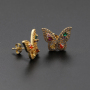 New Handmade Micro Insert Zirconia Gold Brass Lifelike Butterfly Stud Earring Jewelry for Women and Girl