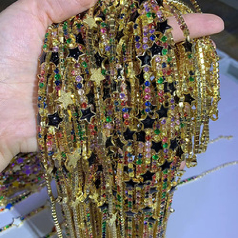 Chic Dainty Gold Minimalist Rainbow CZ Diamond with Enamel Star charm Choker Necklace