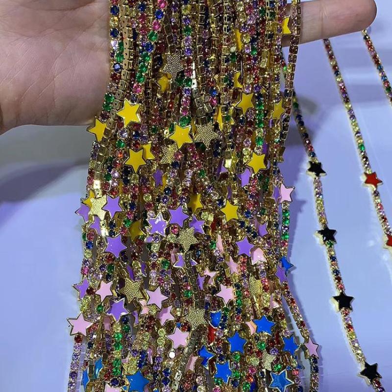 Chic Dainty Gold Minimalist Rainbow CZ Diamond with Enamel Star charm Choker Necklace
