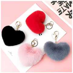 wholesale Fur Puff  Key holder Ball Shape green Pom pom Silver frenchie kids anime Heart Keychain