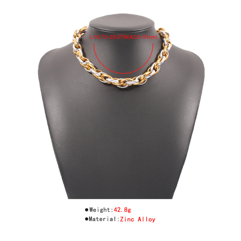 Punk Style Geometric Thread Splicing Customized Gold Silver Link Chain Hip Hop Cuba's Necklace For Unisex