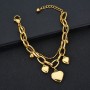 Factory custom 18k gold plated designer women accessories jewelry layered stainless steel heart charm bracelet