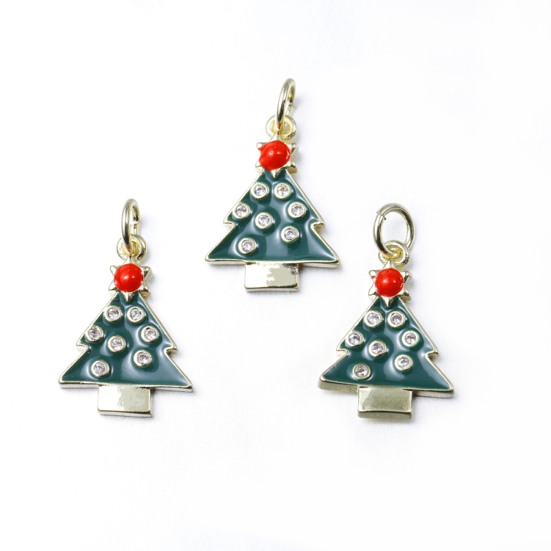 Enamel Christmas Tree  Pendant Drop Oil And Zircon Pendant Copper Zirconium Micro-inlaid Pendant