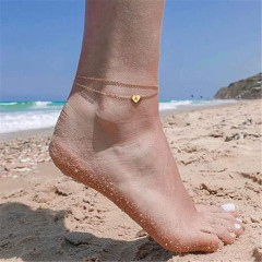 Simple fresh peach heart beach stainless steel foot jewelry heart shaped double layer chain letters anklet for women