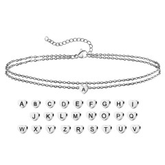 Simple fresh peach heart beach stainless steel foot jewelry heart shaped double layer chain letters anklet for women