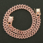Best Selling Men and Women Pink Rhinestone Necklace Rose Gold Plated Alloy Hip Hop Big Link Chain Necklace