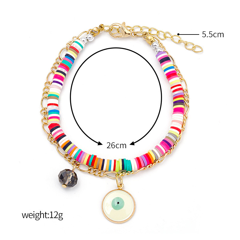 handmade summer women accessories jewelry beach style layered devil eye charm colorful polymer clay disc beads bracelets