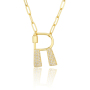 18K Gold Plated Letter Shape Carabiner Pendant Jewelry Necklace Crystal Micro Pave Necklace