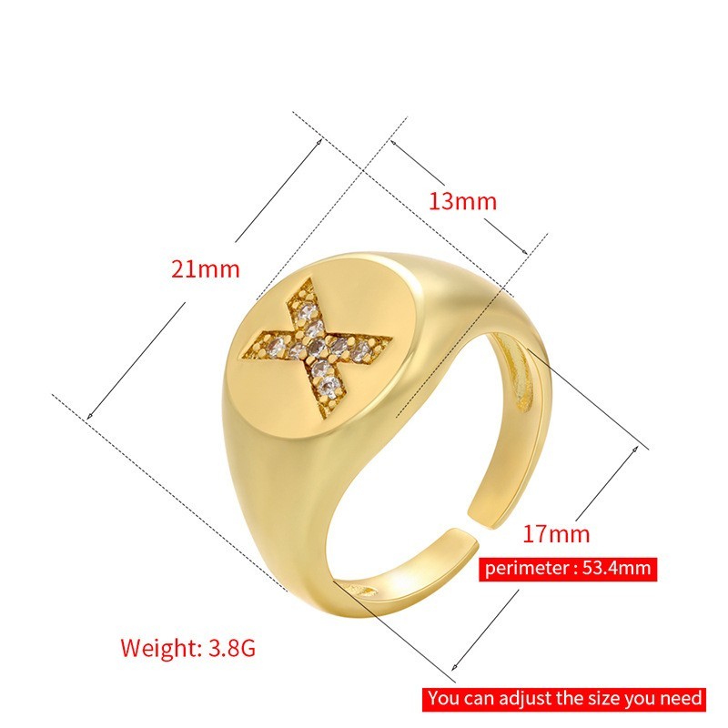 2021 Trendy Adjustable 18k Gold Plated Micro Pave Brass A Z Initial Letter Rings For Women