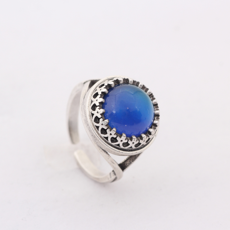 Wholesale Popular Handmade Resizable  Silver Plated 12 Colors Change Mood Stone Ring for Men Women