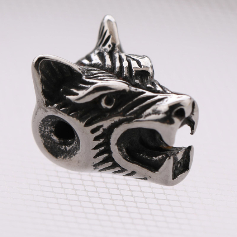 Cool Mens DIY Bracelet Accessories Stainless Steel Wolf Head Charm for Sale