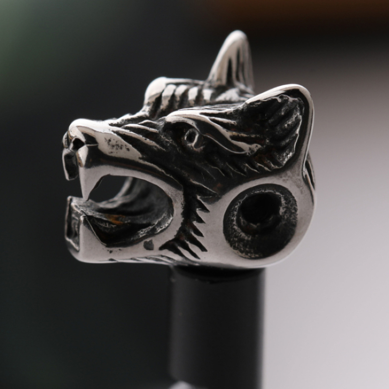 Cool Mens DIY Bracelet Accessories Stainless Steel Wolf Head Charm for Sale