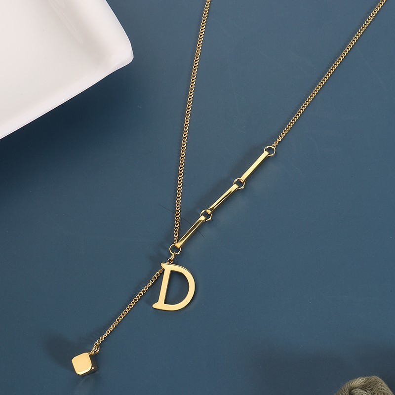 Gold and Rose Gold Plated Letter D Pendant Titanium Steel Necklace Women's Sweater Chain Necklace
