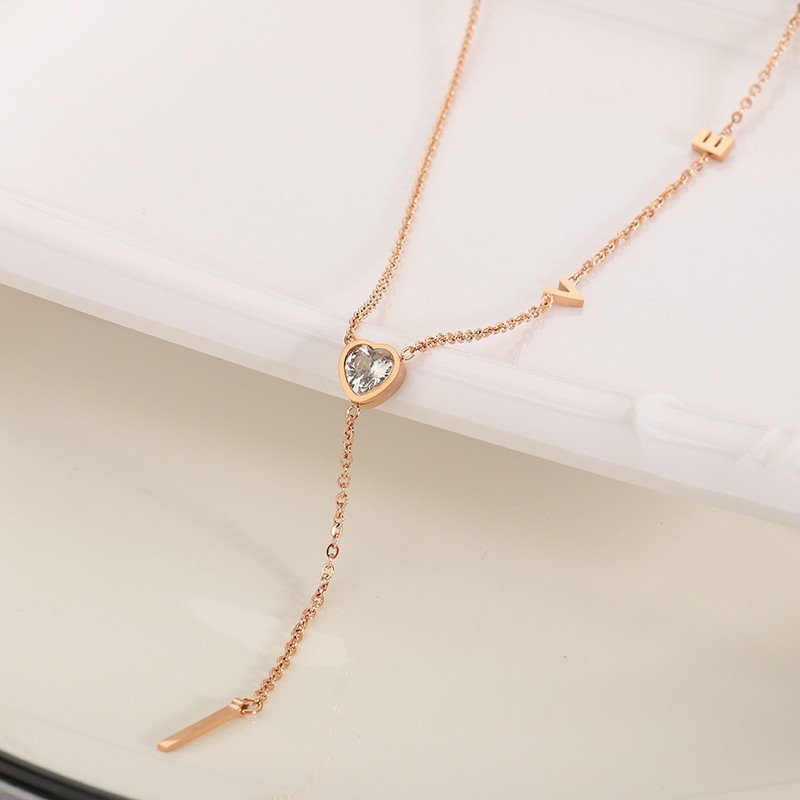 Gold and Rose Gold Plated Letter D Pendant Titanium Steel Necklace Women's Sweater Chain Necklace