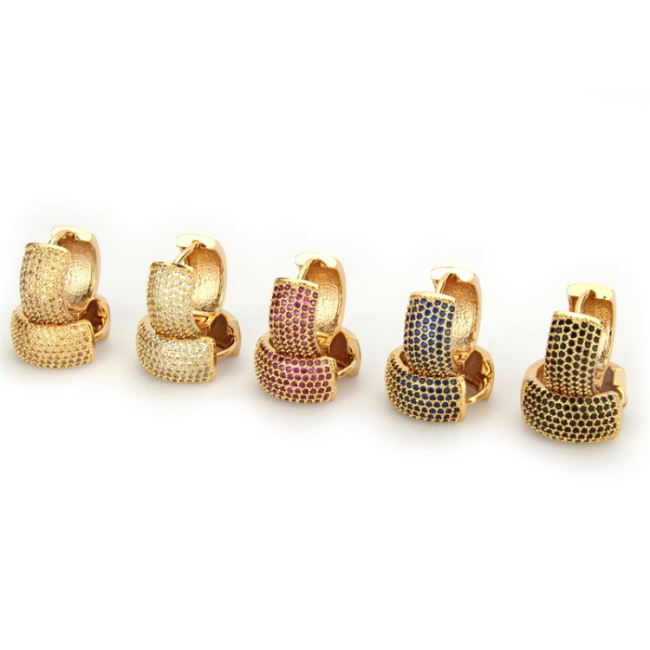 5 Colors CZ Micro Pave Handmade 18K Gold Plated Copper Earring Womens Gift Hoop Huggie Earring