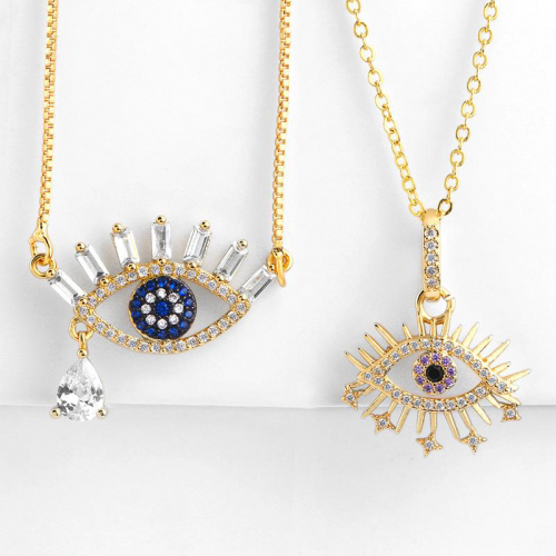 MOJO New Fashion Hot Selling Gold Brass Chains Evils Eye Pendant Necklace For Women