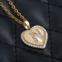 Handmade 18K Gold Plated Heart Shape Necklace CZ Micro Pave Letter Necklace