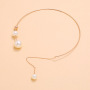 New Retro Pearl Tassel Asymmetry Metal Chain Clavicle Chokers Necklaces Collar Buckle for Women Jewelry