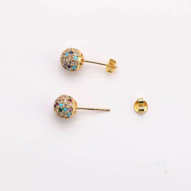 New Handmade Micro Insert Zirconia Gold Brass The ball Stud Earring Jewelry for Women and Girl