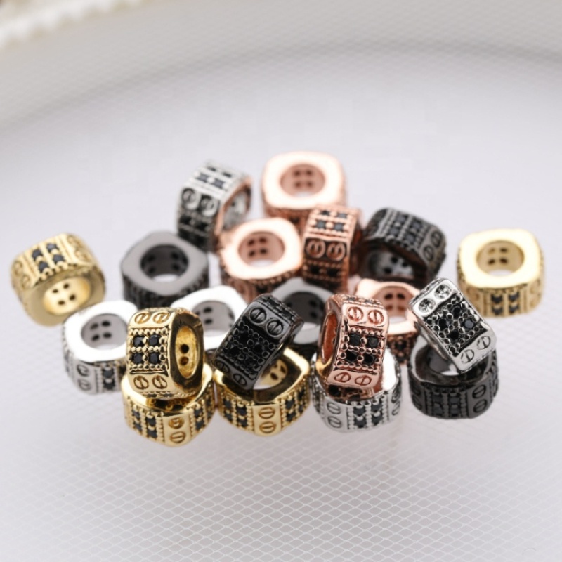 Custom Wholesale Fashion Accessory Gold Plated Large Hole Black Zircon DIY Separation Beads for Jewelry Bracelet Necklace Making
