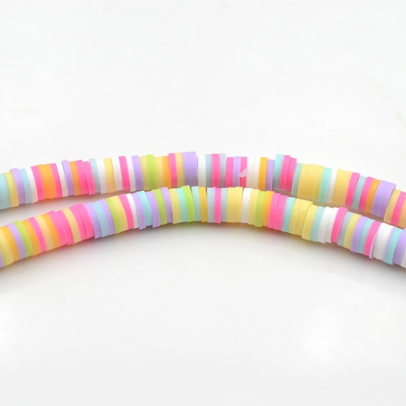 6mm Handmade Vinyl Rainbow Flat Round Heishi Disc Spacer Polymer Clay Beads for Jewelry Making
