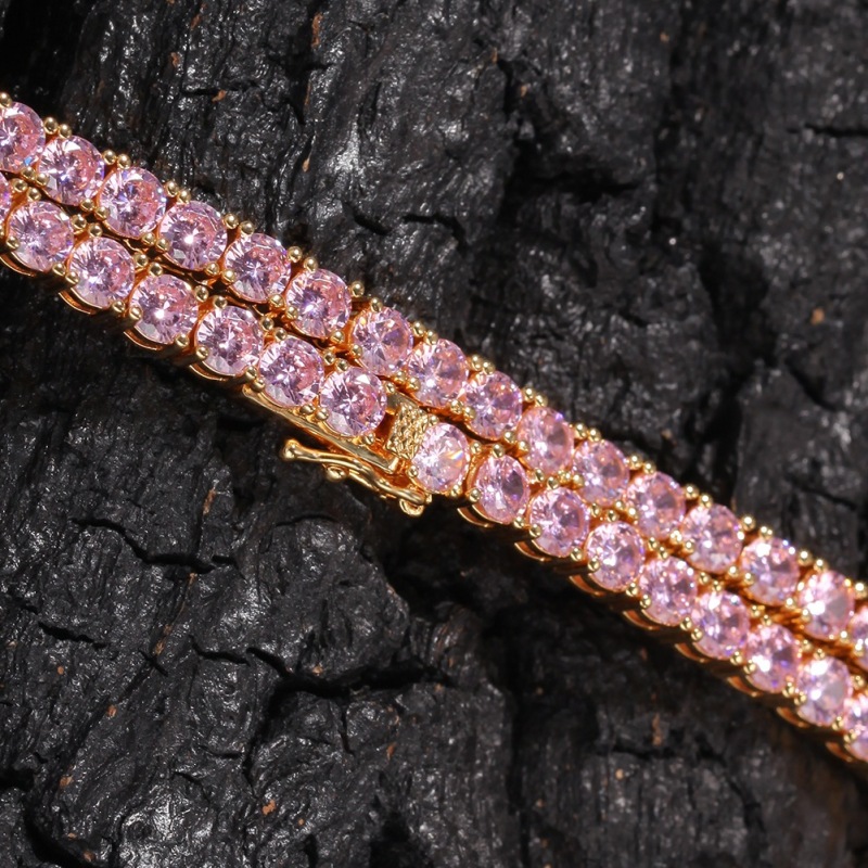 16 18 20 Inches Rhodium and Gold Plated Pink Zircon Insert Cuban Link Chain Necklace