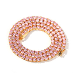 16 18 20 Inches Rhodium and Gold Plated Pink Zircon Insert Cuban Link Chain Necklace