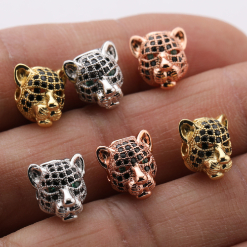 New Arrivals Original Design CZ Micro Insert Leopard Head Animals Bead Charm For Women
