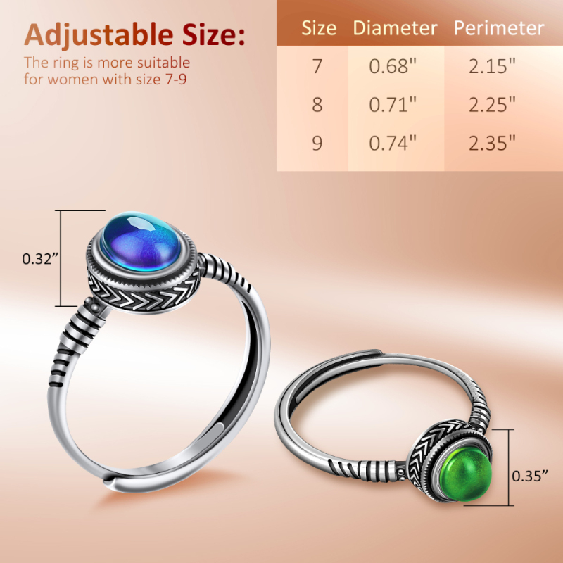 New Fashion Design Womens Gift Handmade Resizable Mood Color Change 925 Sterling Silver Ring