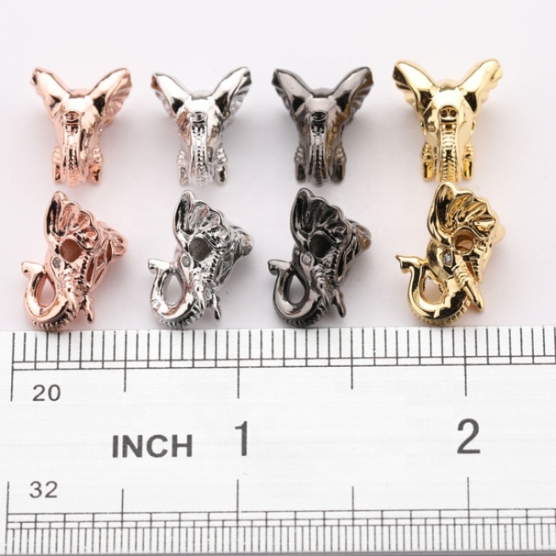 Custom Wholesale Fashion Accessory Gold Plated Copper Elephant Design DIY Beads for Jewelry Bracelet Necklace Keychain Making